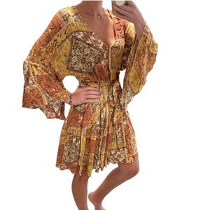 Rip Curl Long Sleeve Patchwork Dress - Orange and Brown